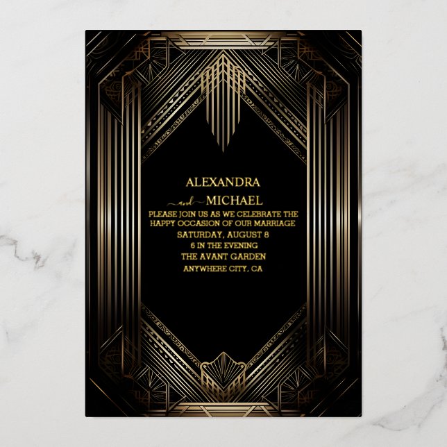 Con Relieve Metalizado Invitación de papel de aluminio Art Deco (Anverso)