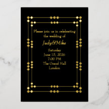 Invitación de papel de aluminio Art Deco negro y d