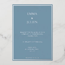 Invitación de papel de aluminio azul polvoriento e