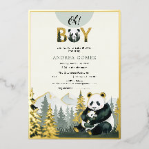 Invitación de papel de aluminio de abrazo de panda