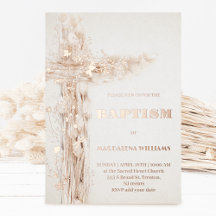 Invitación de papel de aluminio de bautismo de cru