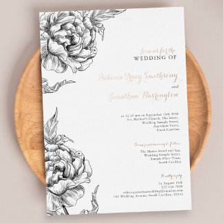 Con Relieve Metalizado Invitación de papel de aluminio de boda de flores
