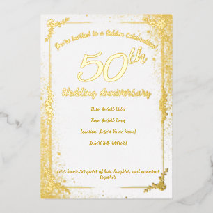 Con Relieve Metalizado Invitación de papel de aluminio del 50 aniversario
