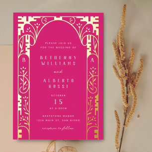 Con Relieve Metalizado Invitación de papel de aluminio elegante rosa Art