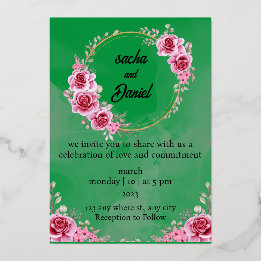 Con Relieve Metalizado Invitación de papel de aluminio floral de boda de