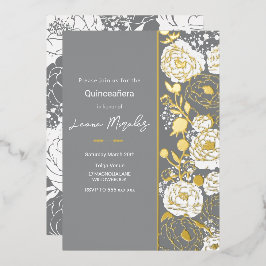 Con Relieve Metalizado Invitación de papel de aluminio gris para Quinceañ
