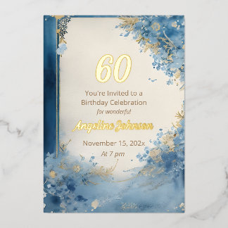 Con Relieve Metalizado Invitación de papel de aluminio para 60 cumpleaños