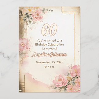 Con Relieve Metalizado Invitación de papel de aluminio para 60 cumpleaños