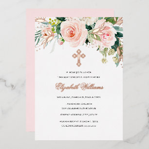 Con Relieve Metalizado Invitación de papel de aluminio para bautizo de ni