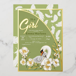Con Relieve Metalizado Invitación de papel de aluminio para bebé Cisne Ve