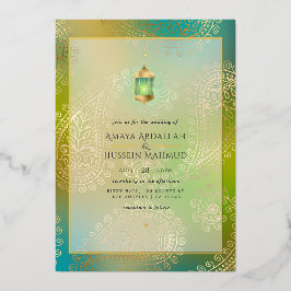 Con Relieve Metalizado Invitación de papel de aluminio para boda árabe en