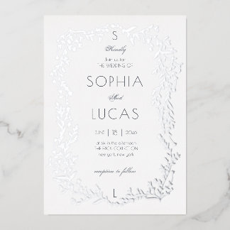 Con Relieve Metalizado Invitación de papel de aluminio para boda de hojas
