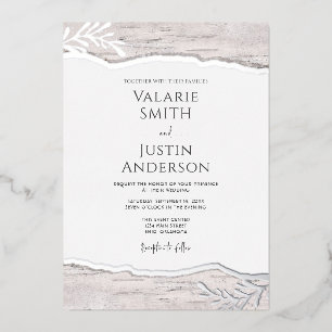 Con Relieve Metalizado Invitación de papel de aluminio para boda de mader