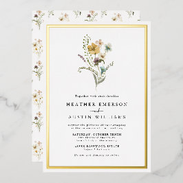 Con Relieve Metalizado Invitación de papel de aluminio para boda floral