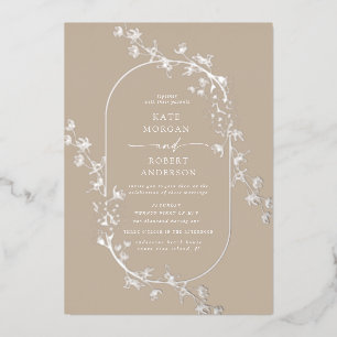 Con Relieve Metalizado Invitación de papel de aluminio para boda floral m