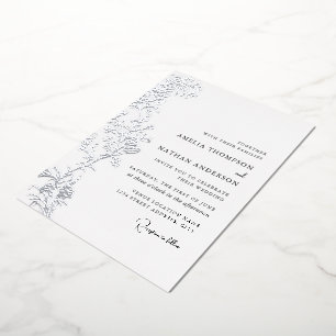 Con Relieve Metalizado Invitación de papel de aluminio para boda floral p