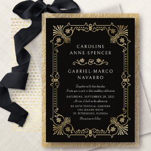 Con Relieve Metalizado Invitación de papel de aluminio para boda negro do