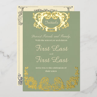 Con Relieve Metalizado Invitación de papel de aluminio para boda real rús