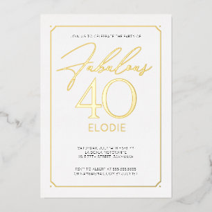 Con Relieve Metalizado Invitación de papel de aluminio para cumpleaños 40
