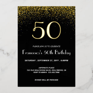 Con Relieve Metalizado Invitación de papel de aluminio para cumpleaños 50