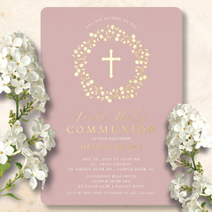 Con Relieve Metalizado Invitación de papel de aluminio para primera comun