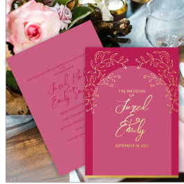 Con Relieve Metalizado Invitación de papel de aluminio rojo rosa de boda
