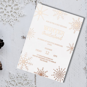 Con Relieve Metalizado Invitación de papel de aluminio Rose Gold Winter o