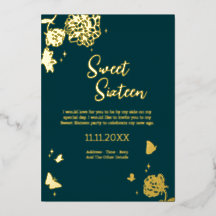 Invitación de papel de aluminio verde esmeralda pa