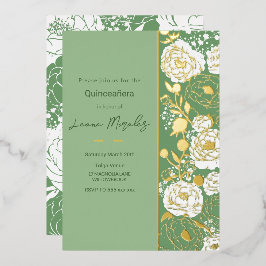 Con Relieve Metalizado Invitación de papel de aluminio verde para Quincea