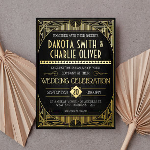 Con Relieve Metalizado Invitación de papel de estaño de boda Art Deco