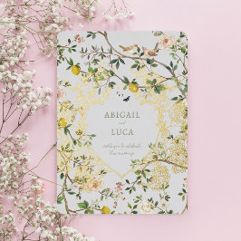 Con Relieve Metalizado Invitación de papel de estaño de boda de pájaros f