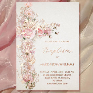 Con Relieve Metalizado Invitación de papel de estaño de flores rosadas Sa