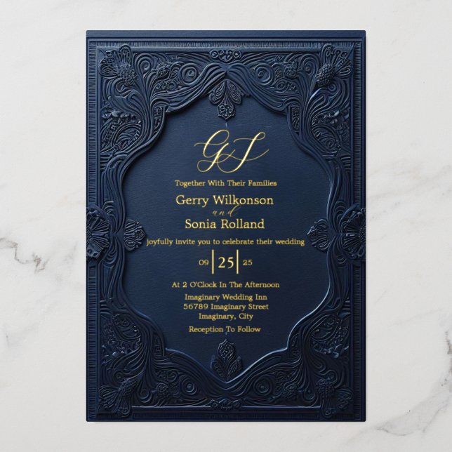 Con Relieve Metalizado Invitación de papel de estaño de unión elegante (Anverso)