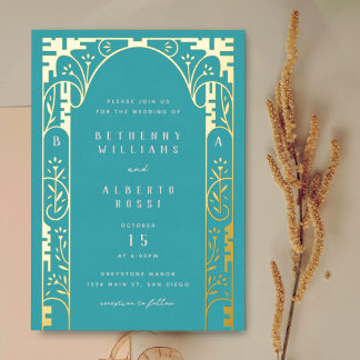 Con Relieve Metalizado Invitación de Papel de Estaño Elegante Acuarela Ar
