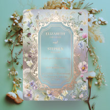 Invitación de papel de estaño floral acuarela azul