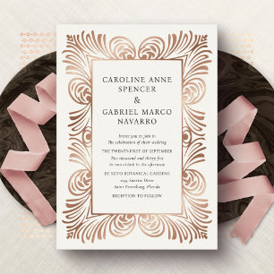 Con Relieve Metalizado Invitación de Papel de Estaño para Boda Barroca de