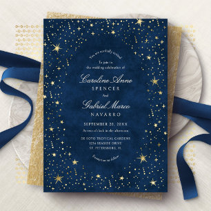 Con Relieve Metalizado Invitación de papel de estaño para boda de estrell