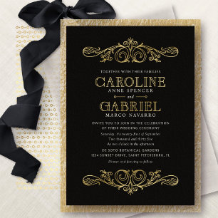 Con Relieve Metalizado Invitación de papel de estaño para boda de lirios