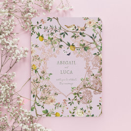 Con Relieve Metalizado Invitación de papel de estaño para boda de pájaros