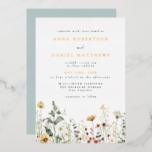 Con Relieve Metalizado Invitación de papel de estaño para boda en campo d