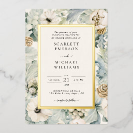 Con Relieve Metalizado Invitación de papel de estaño para boda floral de 