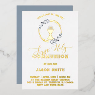 Con Relieve Metalizado Invitación de papel de estaño para Primera Comunió