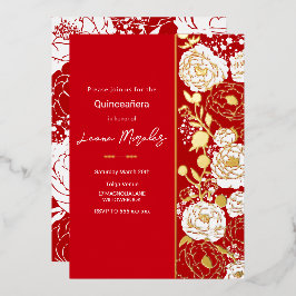 Con Relieve Metalizado Invitación de Papel de Estaño para Quinceañera Roj