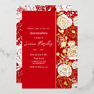 Con Relieve Metalizado Invitación de Papel de Estaño para Quinceañera Roj