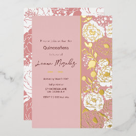 Con Relieve Metalizado Invitación de Papel de Estaño para Quinceañera Ros