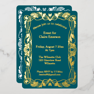 Con Relieve Metalizado Invitación de papel de oro Art Nouveau | Elegante