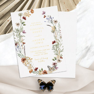 Con Relieve Metalizado Invitación de papel de oro de boda Boho