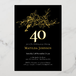 Con Relieve Metalizado Invitación de papel de oro floral para cumpleaños