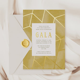 Con Relieve Metalizado Invitación de papel de oro geométrico amarillo par
