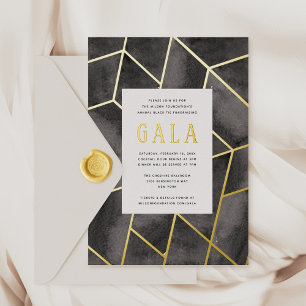 Con Relieve Metalizado Invitación de papel de oro geométrico negro para g